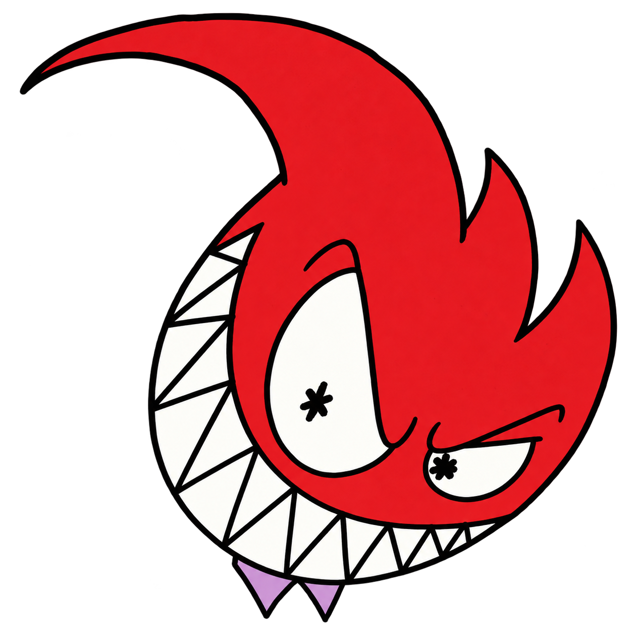Devilman, a red flame-headed troublemaker with an enormous sharp-toothed grin